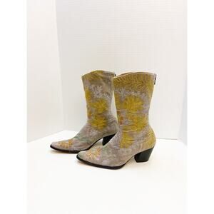 Artemis Erkan Demir Embroidered Gold Silver Floral Western Boots 41